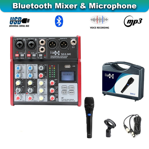 SE-4MM 4 Channel USB Bluetooth Audio Mixer Phantom Power With Condense