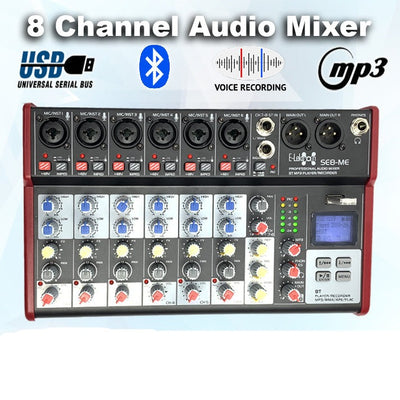 SE-8 Live Audio Mixer 8 Channel Mixer incl. USB Bluetooth Soundcard Phantom Power