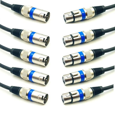 5 Pack 5m or 10m 3-Pin XLR Male to Female Balanced Microphone Cable