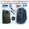 2x 12" Inch 1500w Bluetooth Portable Sound System + Active Speaker Battery Operate USB Record + 2 Microphones