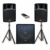 PA Package with 1x 18" Subwoofer 2x 12" Portable Speaker UHF Mics and Stands