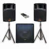 PA Package with 1x 15" Subwoofer 2x 12" Portable Speaker UHF Mics and Stands