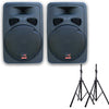 2x 15" Inch 1800w Active TWS Bluetooth Linkable Speaker Set Digital Sound System PA + RCA Cables + Stands