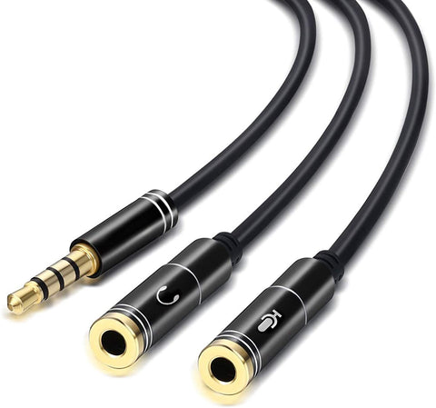 ACL 2x Headphone Audio Microphone Splitter Adapter AUX 3.5mm Male To 3.5mm Female Headphone Output & 3.5mm Female MIC Input