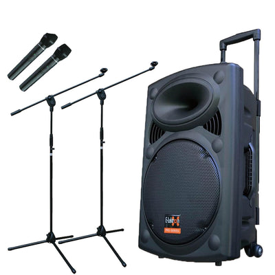 12" inch 700w Portable Bluetooth PA Speaker + 2 Wireless Microphones + Mic Stands