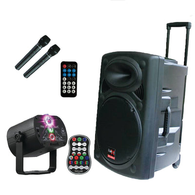 Portable 12" Speaker Laser Light Party Set W/ Battery Bluetooth Sound System 2 Mics Disco Light