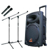 15" inch Portable Bluetooth PA Speaker + 2 Wireless Microphones + Mic Stands