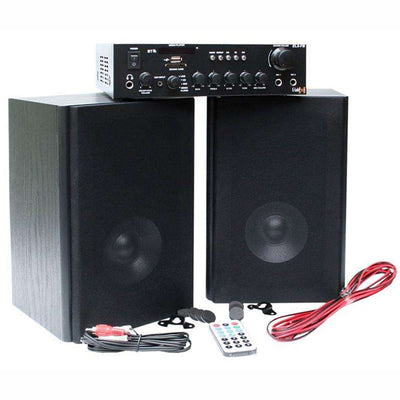 Hifi Bluetooth Amplifier with Home Stereo Bookshelf Wooden Monitor Speakers Pair & Cables