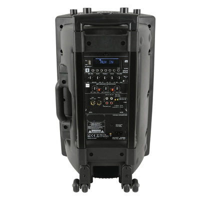 1800w 2x 15" Inch  PA Speakers Bluetooth TWS Wireless Linkable Loud Portable Sound System Recording + 4 UHF Mics + Stands