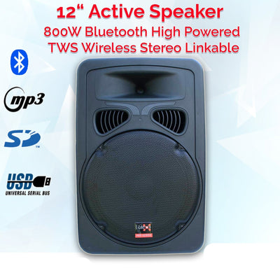 2x 12" Inch 1600w Active TWS Bluetooth Linkable Speaker Set Digital PA Sound System + Stands