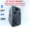 1600w 2x 12" Inch Karaoke Set Powered Bluetooth TWS Speakers + 2 UHF Mics + Stands