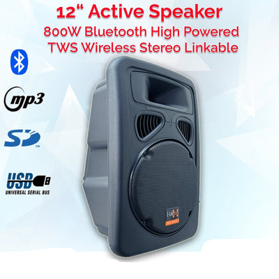 2x12" Inch 1600w Active Bluetooth Linkable Speaker Digital PA Sound System SD/USB with RCA Link Cable