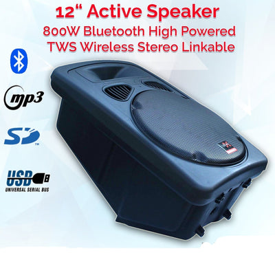 2200w Bluetooth Vocal Sound System - 2x 12" Speakers + 1x 15" Active Subwoofer + 2x Wireless Microphones + Stands