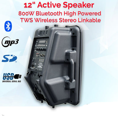 2x12" Inch 1600w Active Bluetooth Linkable Speaker Digital PA Sound System SD/USB with RCA Link Cable