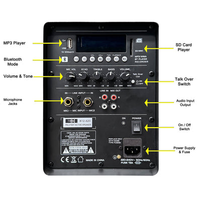 12" Inch Bluetooth PA Speaker 800w Active Digital Sound System + 2 Tuneable UHF Wireless Microphones 40 Channels