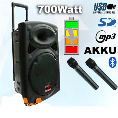 2x 12" Inch 1500w Bluetooth Portable Sound System + Active Speaker Battery Operate USB Record + 2 Microphones