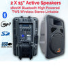 2x 15" Inch 1800w Active TWS Bluetooth Linkable Speaker Set Digital Sound System PA + RCA Cables + Stands