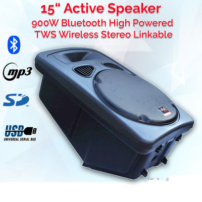 2x 15" Inch 1800w Active TWS Bluetooth Linkable Speaker Set Digital Sound System PA + RCA Cables + Stands