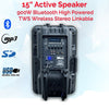 2x 15" Inch 1800w Active TWS Bluetooth Linkable Speaker Set Digital Sound System PA + RCA Cables + Stands