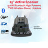 2400w Bluetooth Vocal Sound System - 2x 15" Active Speakers + 1x 15" Active Subwoofer + Wireless Mics + Stands