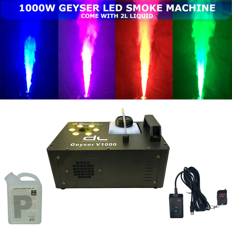 1000w Vertical Geyser Tri-colour RGB LED With Fluid Sensor Fog Machine + Wireless Remote Control + 2L Liquid