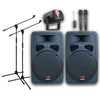 15" Inch Bluetooth Speaker Set + 2 Tuneable UHF Microphones + Party Light + Mic Stands