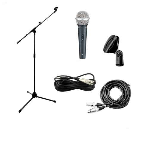 Microphone Package with Mic Stand and Cable for Karaoke DJ Vocal