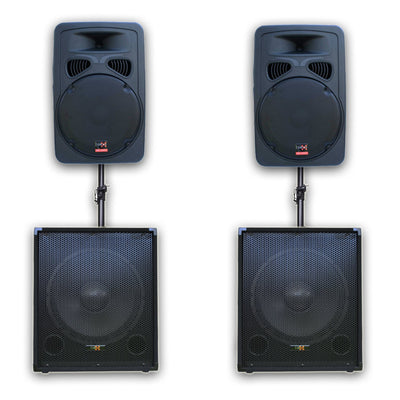 3800w Pro Audio Set with 2x 15" Inch Active Speakers + 2x18" Subwoofer + Stand