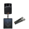 PA System Package with 18" Subwoofer 12" Portable Speaker UHF Mics and Pole