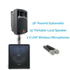 PA System Package with 18" Subwoofer 15" Portable Speaker UHF Mics and Pole