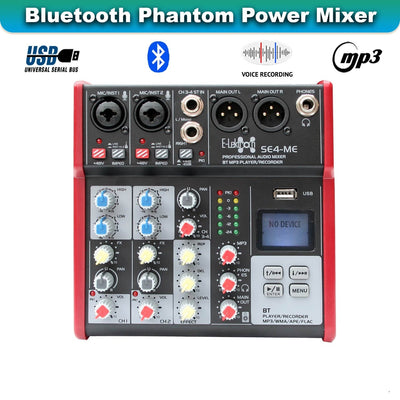 SE-4MM 4 Channel USB Bluetooth Audio Mixer Phantom Power with Condenser Mic