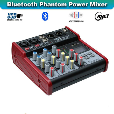 SE-4MM 4 Channel USB Bluetooth Audio Mixer Phantom Power with Condenser Mic