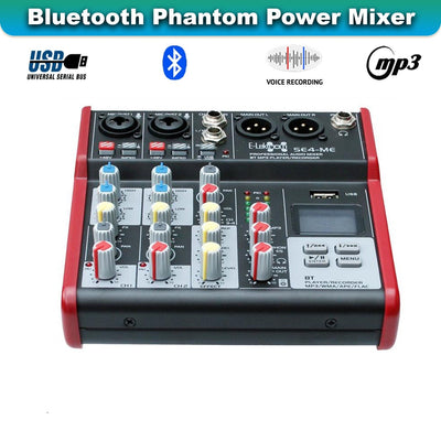 SE-4MM 4 Channel USB Bluetooth Audio Mixer Phantom Power with Condenser Mic