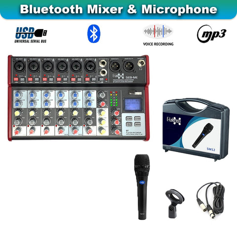 SE-8MM Live Audio Mixer 8 Channel Mixer incl. USB Bluetooth Soundcard Phantom Power with Condenser Mic