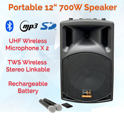 PA Package with 1x 15" Subwoofer 2x12" Portable Speaker with UHF Mics and Stands