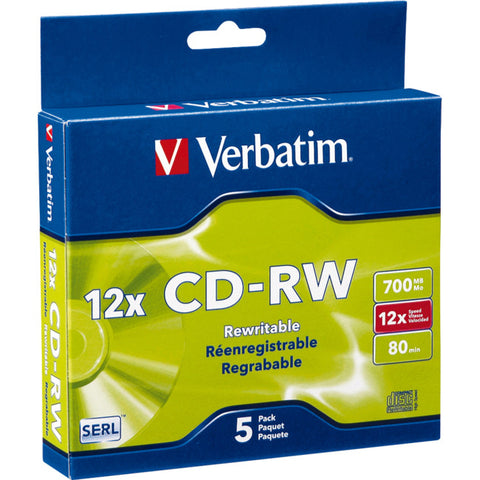 VCDRW-5US 5PK RE-WRITEABLE CD VERVATIM HIGH SPEED 4-12X SLIM CASE VERBATIM 95157