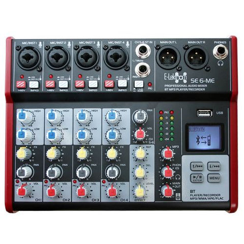 SE-6 Live Audio Mixer 6 Channel Mixer incl. USB Bluetooth Soundcard Phantom Power