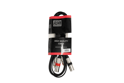 Event Lighting 2XLRM2RCA3EL - 3m 2x XLR 3 Pin Male to 2x RCA Male Signal Lead - Red and Black Ring