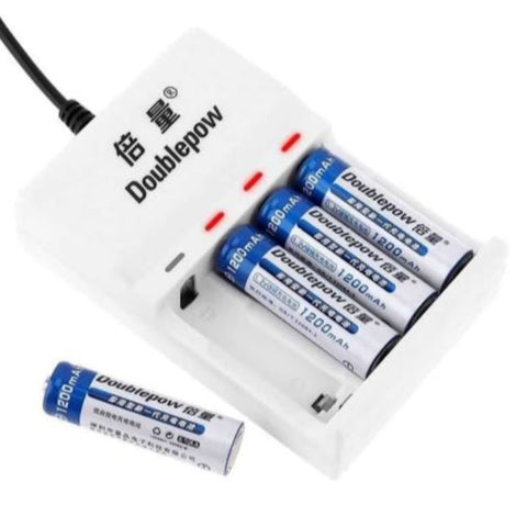 USB Rechargeable AA Batteries and Charger includes 4x 1200mAh Batteries and 4 Slot AA/AAA  Power Adapter Charger