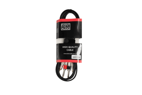 Event Lighting 2J2RCA3EL - 3m 2x Jack Male to 2x RCA Male Signal Lead - Red and Black Ring