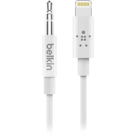 LC7358 LIGHTNING TO 3.5MM AUDIO LEAD 0.9M MALE TO MALE MFI WHITE BELKIN AV10172BT03-WHT