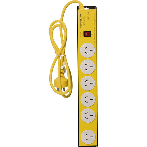 L54222 6 WAY METAL POWERBOARD YELLOW HEAVY DUTY POWERLEADER L54222