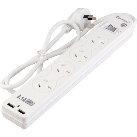 PAD502USB 4 WAY POWERBOARD WITH 2 USB MASTER SWITCH SANSAI 33531129