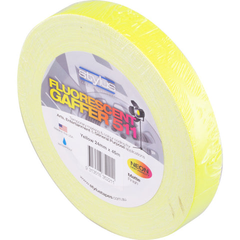 NCT24Y YELLOW 24MM X 45MT NEON CLOTH TAPE FLUORO GAFFER STYLUS 511 24MM YELLOW