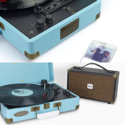 TR96BLU VINTAGE TURNTABLE WITH BT BLUE WOODSTOCK II MBEAT MB-TR96BLU