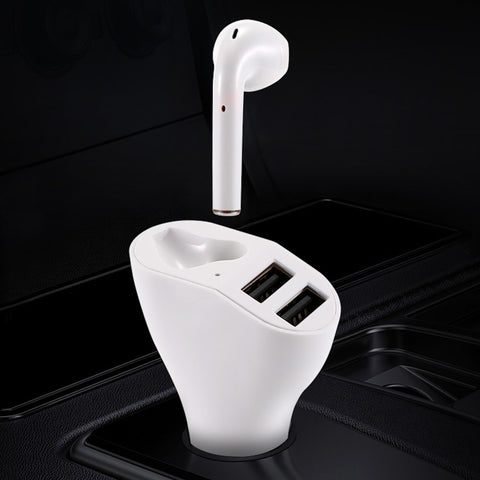 Bluetooth Earbud Headset with Dual Port USB Car Charger 3.1A V5.0 Handsfree Car Kit