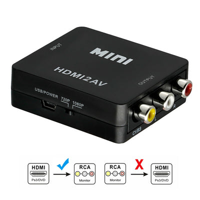 AV RCA to HDMI or HDMI to AV RCA Adapter Audio Video Converter for Composite Upscaling or Digital Downscaling