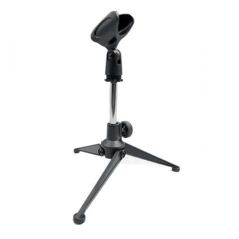 Mini Desktop Microphone Stand Metal Foldable Height Adjustable + Mic Clip + 3/8” 5/8