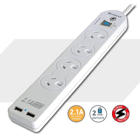 Sansai 4 way Power Board with 2x USB outlets