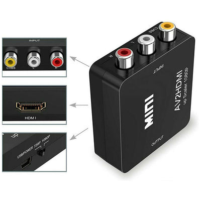 AV RCA to HDMI or HDMI to AV RCA Adapter Audio Video Converter for Composite Upscaling or Digital Downscaling